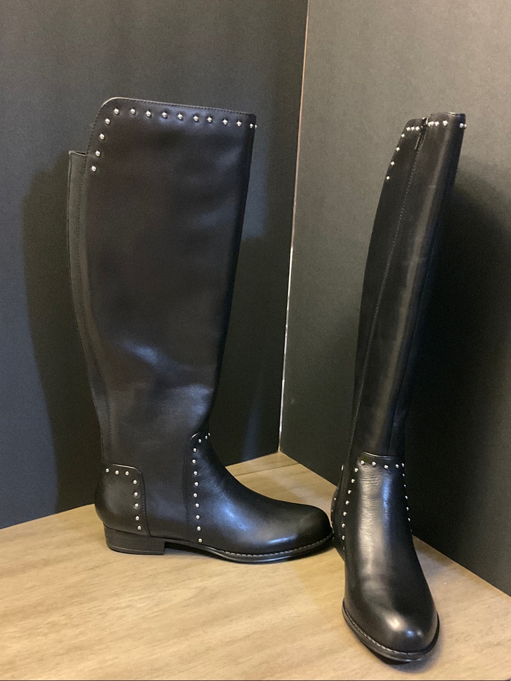 Isaac Mizrahi Black Studded Over-the-Knee Riding Boots